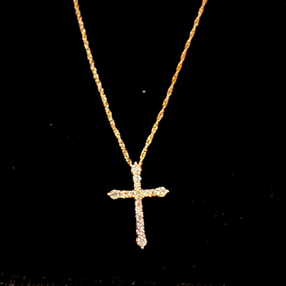 Dainty Kay Jewelers Rose Gold Moissanite Cross and chain